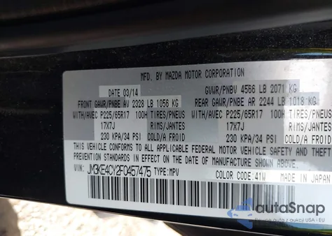 2015 Mazda Cx-5 Touring z USA, uszkodzony, nr VIN JM3KE4CY2F0457475